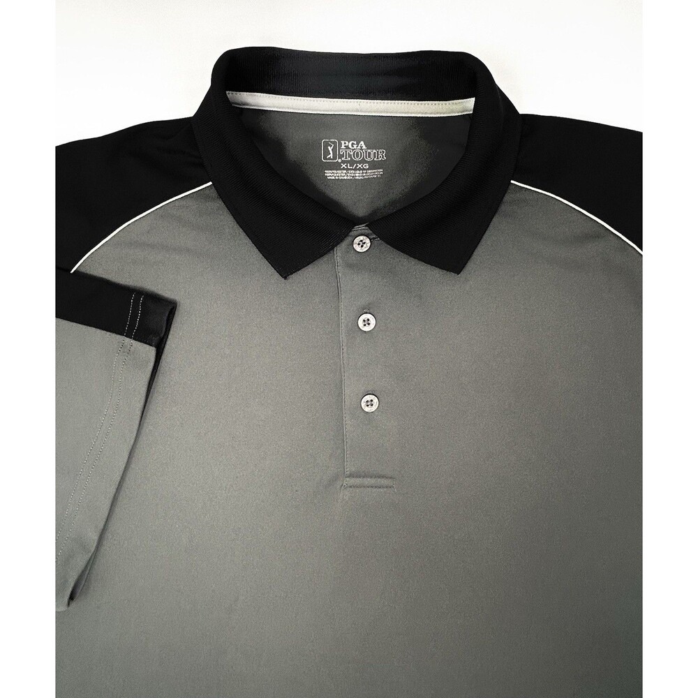 PGA Tour‎ Golf Polo Shirt Men's XL Gray Black Short Sleeve Performance Polo